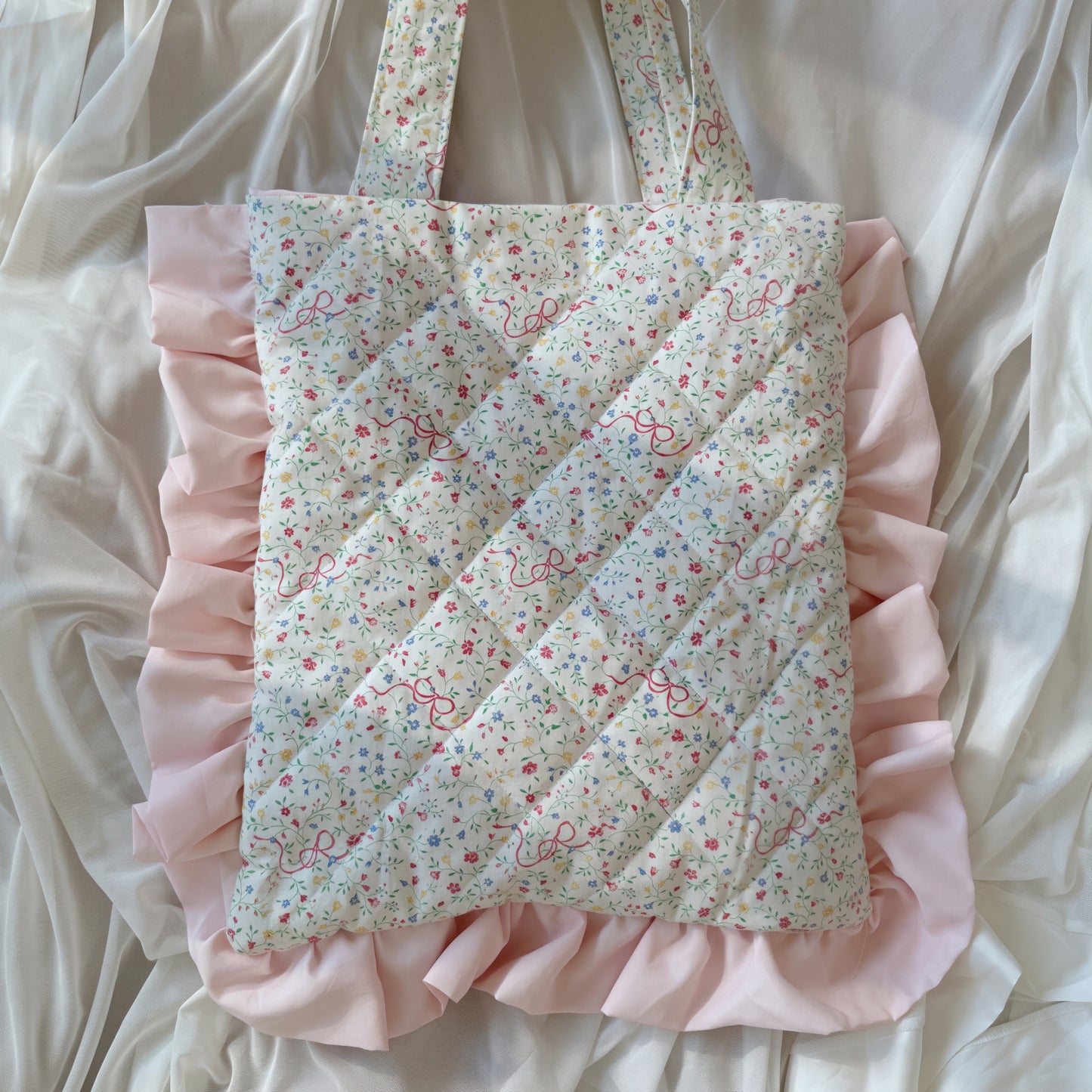Rosy Ribbonette Ruffled Tote Bag