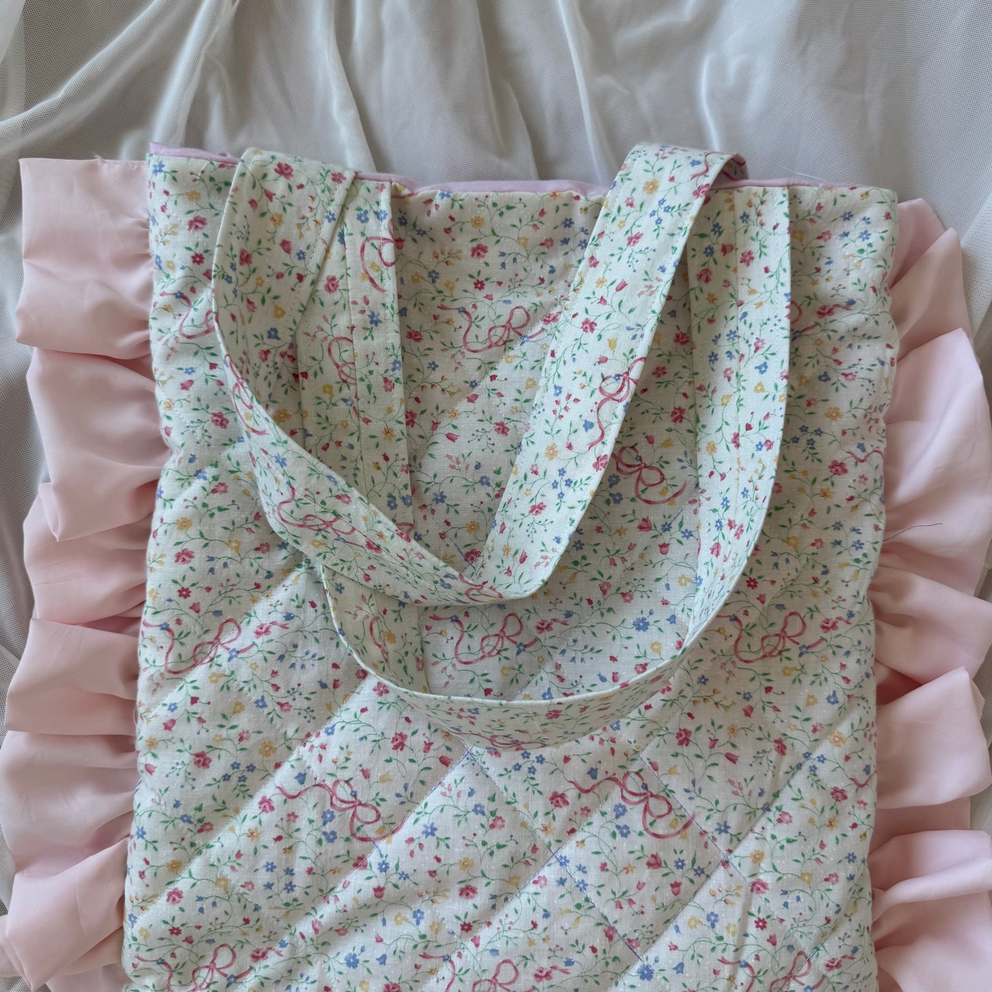 Rosy Ribbonette Ruffled Tote Bag