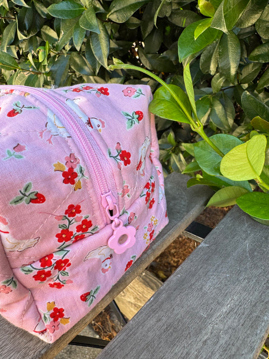 Floral Chicken Print Makeup Bag