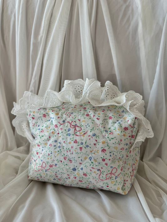 Rosy Ribbonette Quilted Makeup Bag