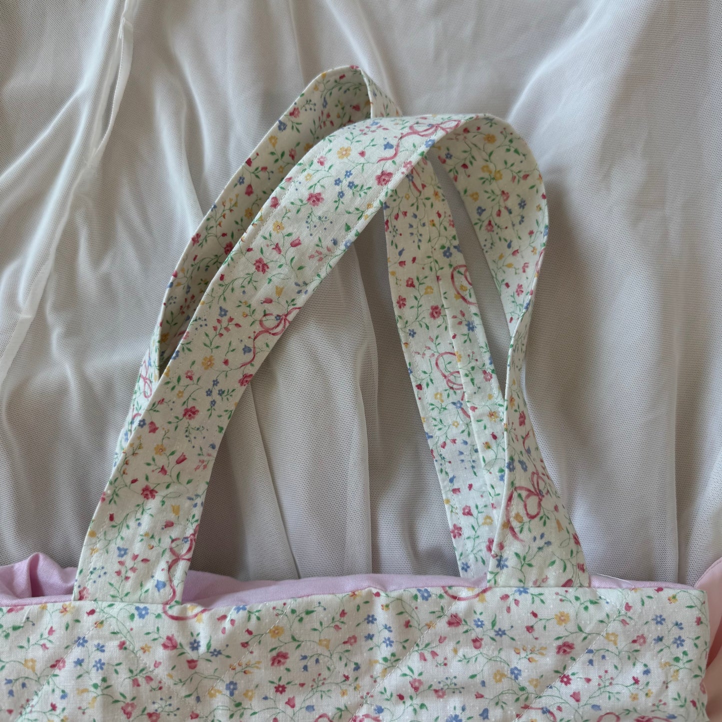 Rosy Ribbonette Ruffled Tote Bag