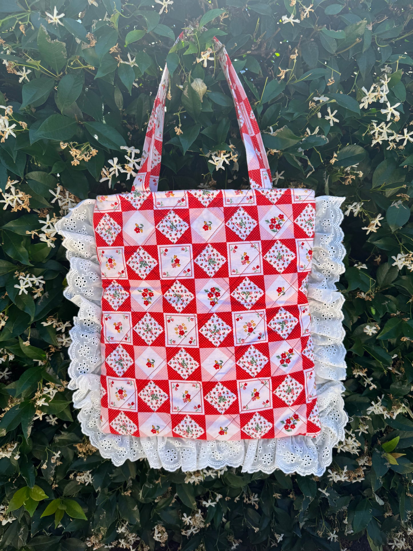Strawberry Picnic Ruffled Tote Bag